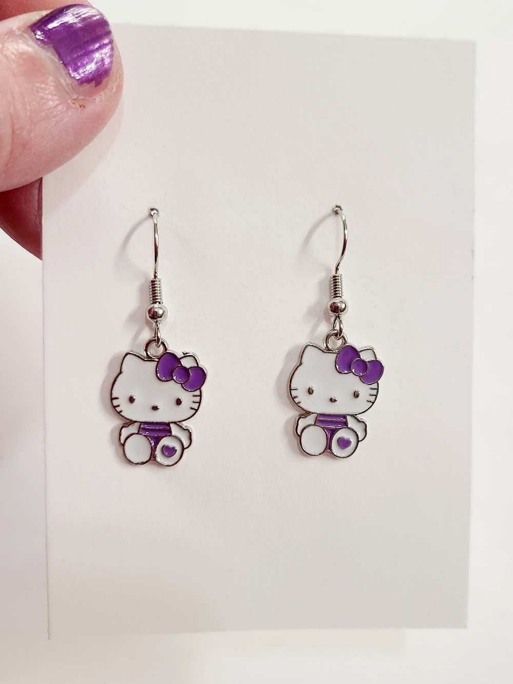 Hello Kitty Purple Bow Dangle Earrings